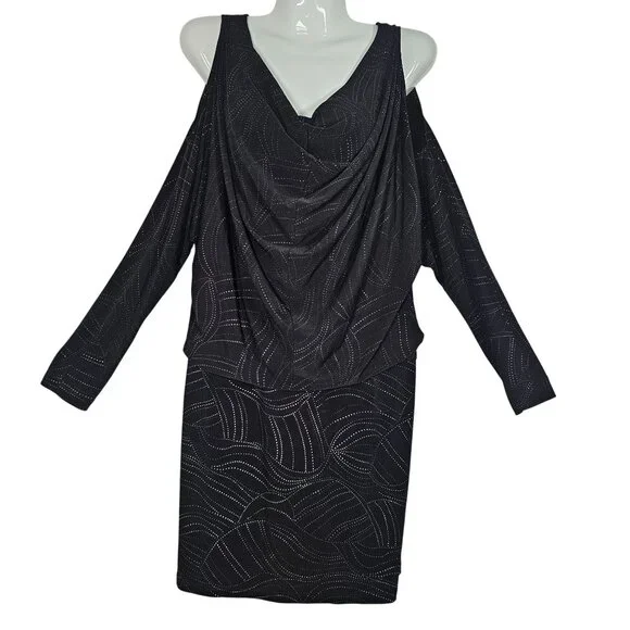 David Meister Black Cold Shoulder Dress Stretch‎ Anti-Wrinkle Womens 6 - Picture 3 of 14